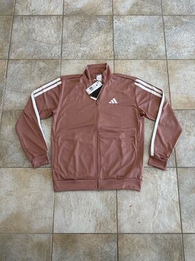 adidas Men's Dusty Rose Full-Zip Track Jacket with White Stripes